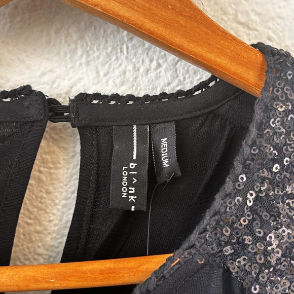 Blank London Shirt Womens Medium Black Sequin Sheer Sleeve Party Top Blouse - Picture 5 of 10